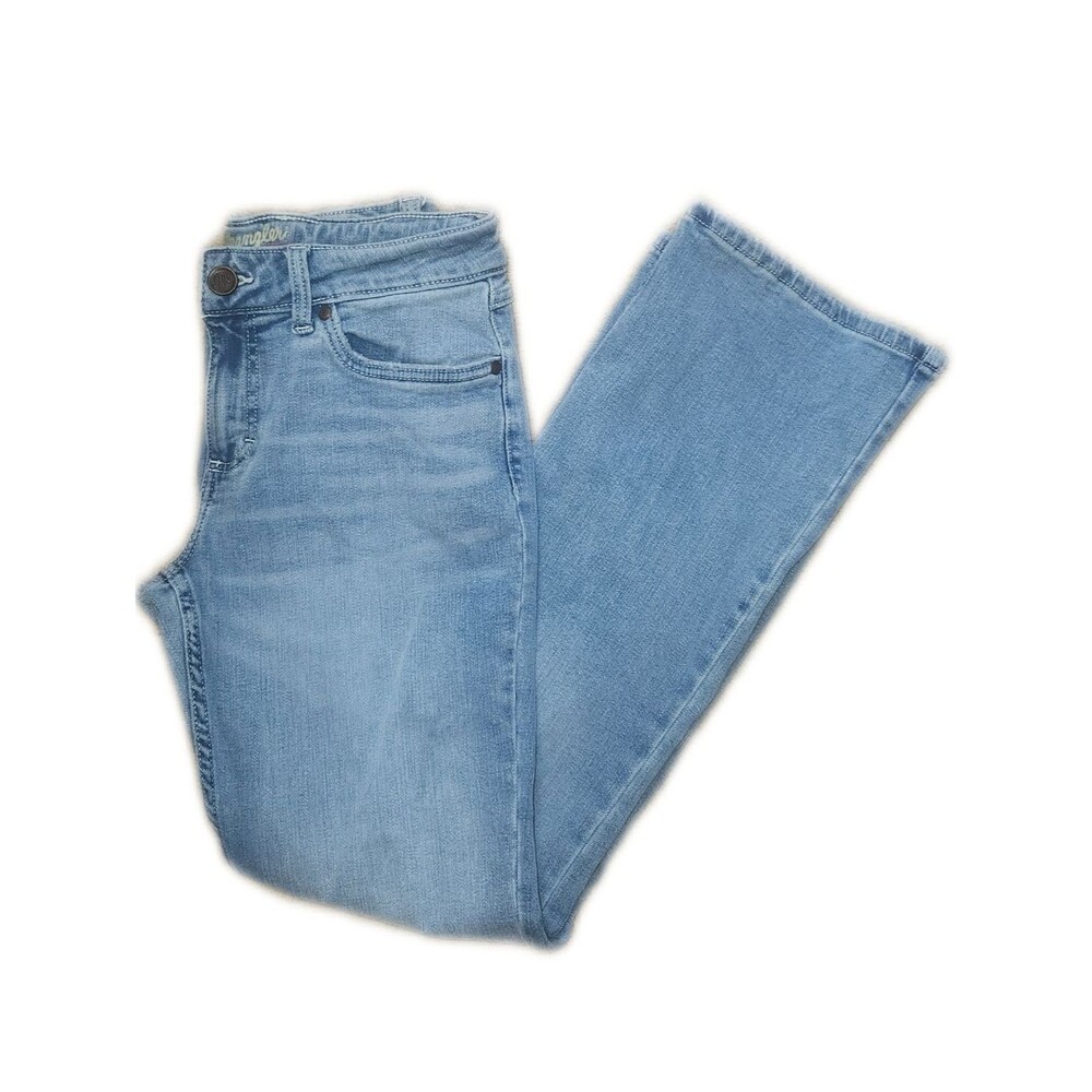 Wrangler Light Blue Wash Bootcut Denim Jeans, Patterned Pockets, EUC, 29x32